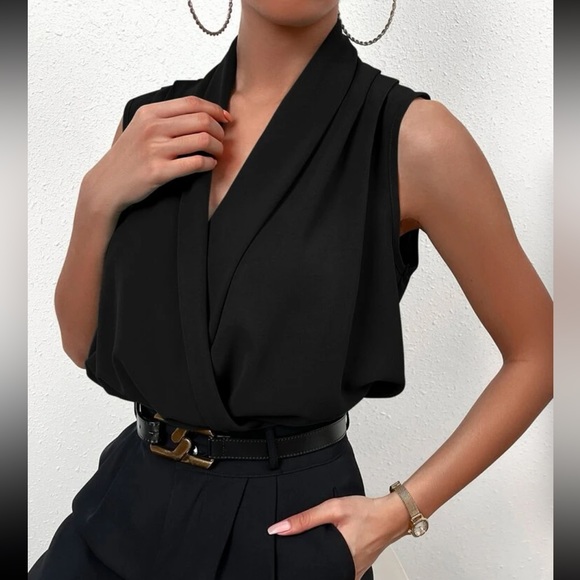 Tops | Luxe Draped Neck Sleeveless Blouse | Poshmark